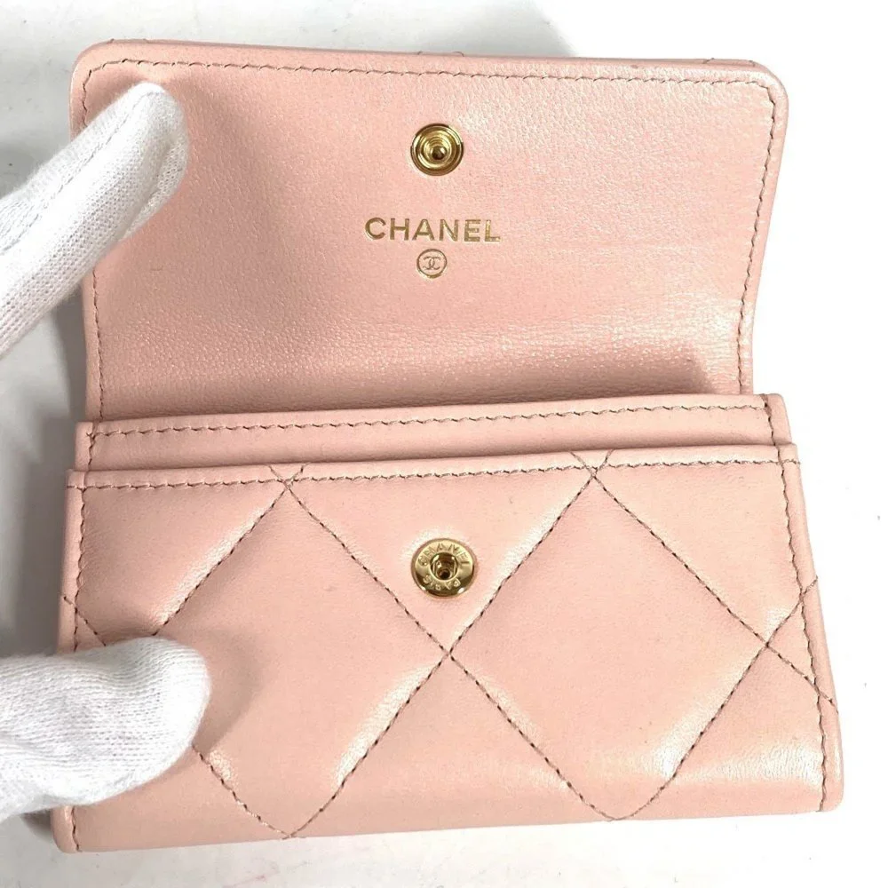 CHANEL Pink Lambskin Leather Logo Wallet - Picture 7 of 9